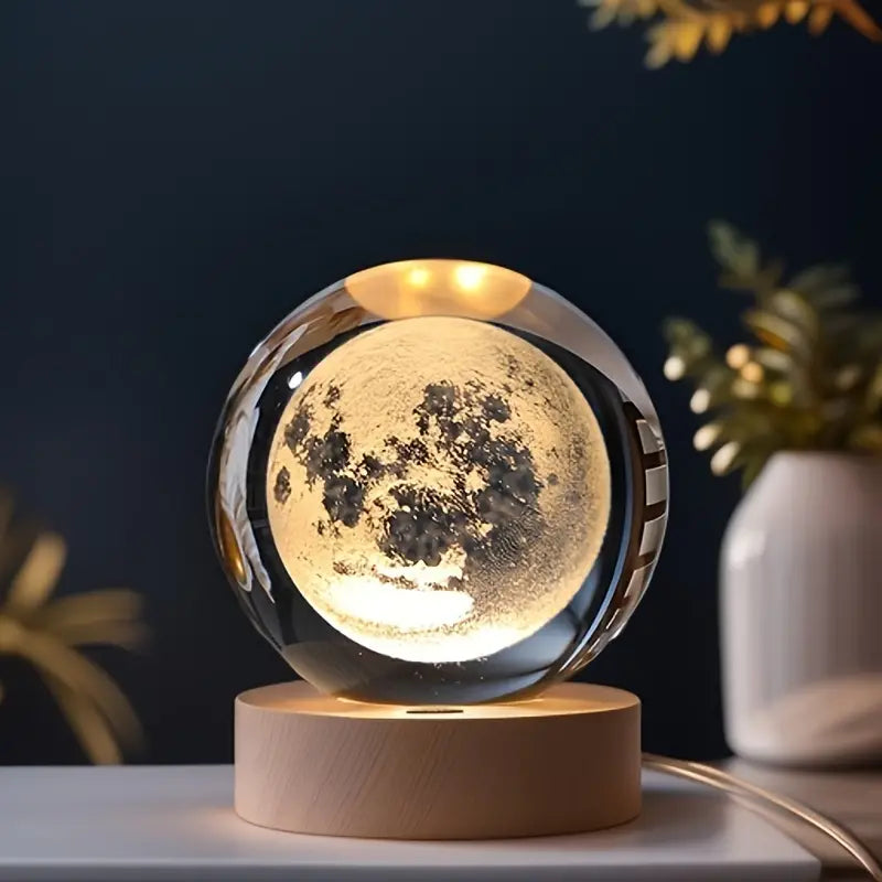 3D Crystal Moon Lamp Astronut Galaxy ( Random design)